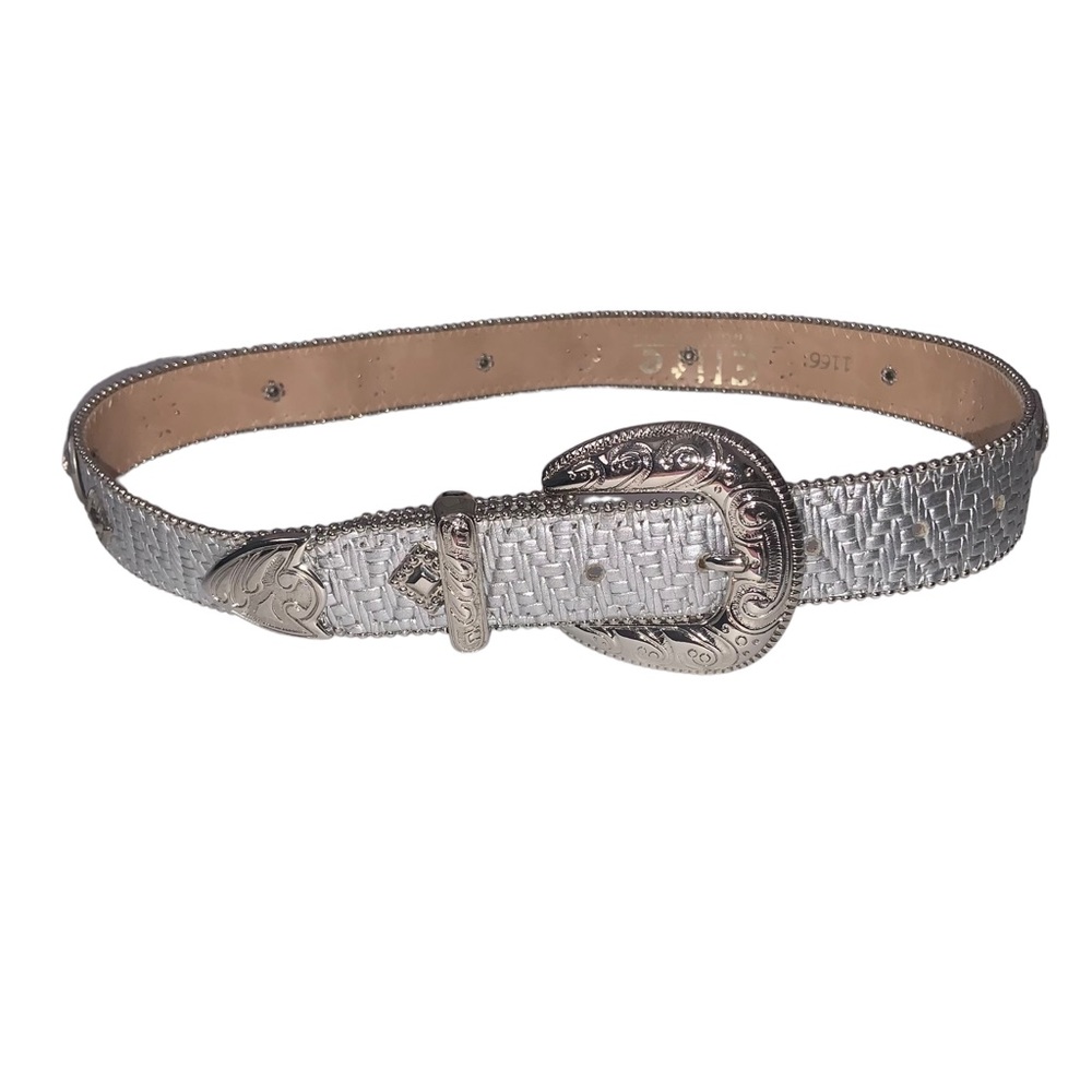 Vintage Elite Fresno California Silver Belt Sz S Thick Buckle